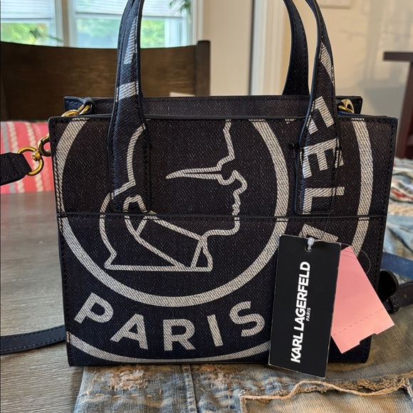 Karl Lagerfeld Blue Denim and Gold Handbag - Picture 3 of 5